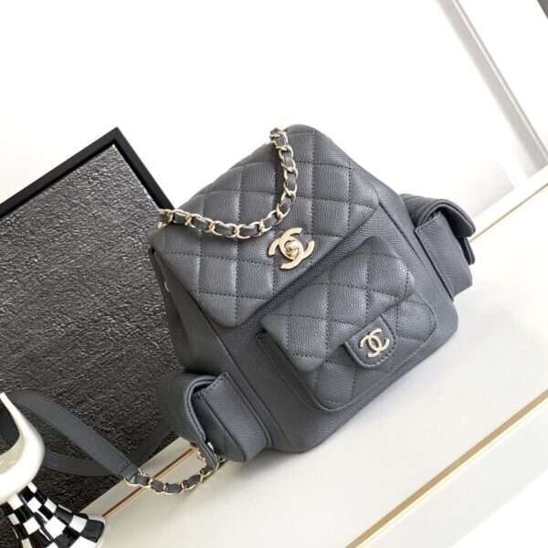 Chanel Backpack Grained Leather Replica 11 High Quality Gray 21.5×19.5x12cm