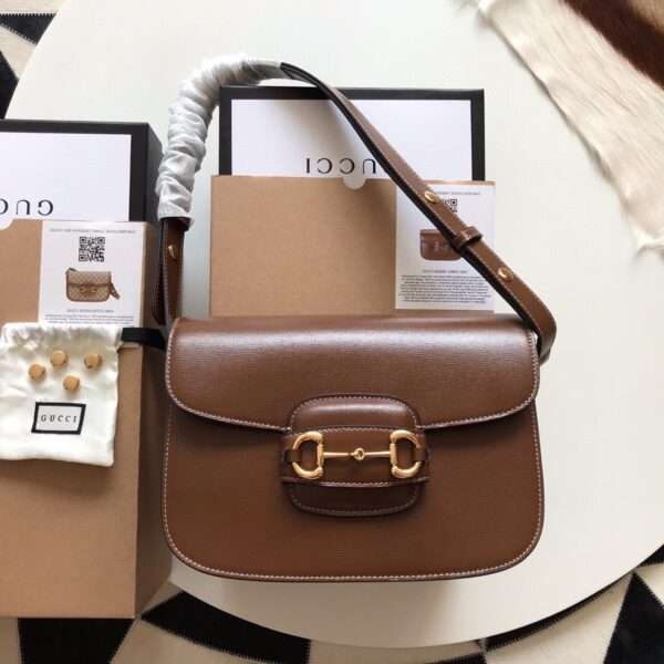 Gucci 1955 Horsebit Replica 11 Women's Bag Smooth Leather Brown 25cm