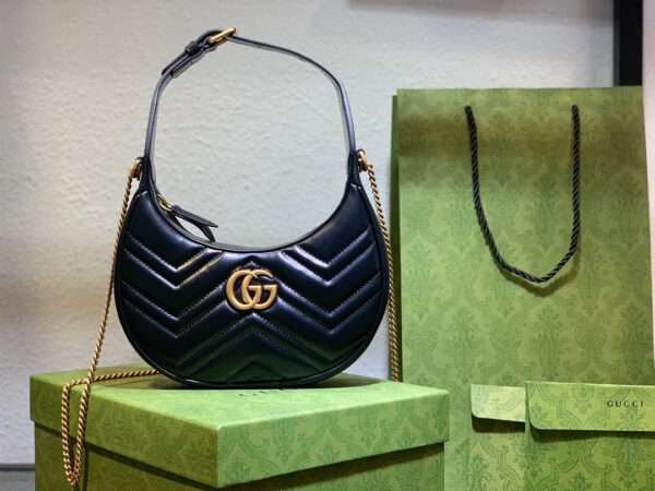 Gucci GG Marmont Half Moon Black 24cm Luxury Handbag