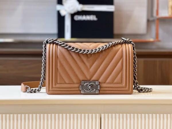 Chanel Boy Medium V-pattern Handbag Replica 11 High Quality Brown 25cm