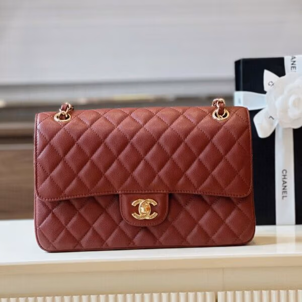 Chanel Classic Hand Bag Like Auth High Quality Plum Red 25cm