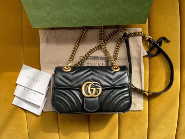 Gucci Marmont Like Auth High-end Women's Handbag Black 22cm
