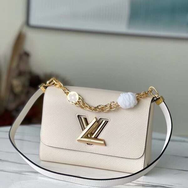 Louis Vuitton LV Twist Women's Handbag White Gold Lock 24cm