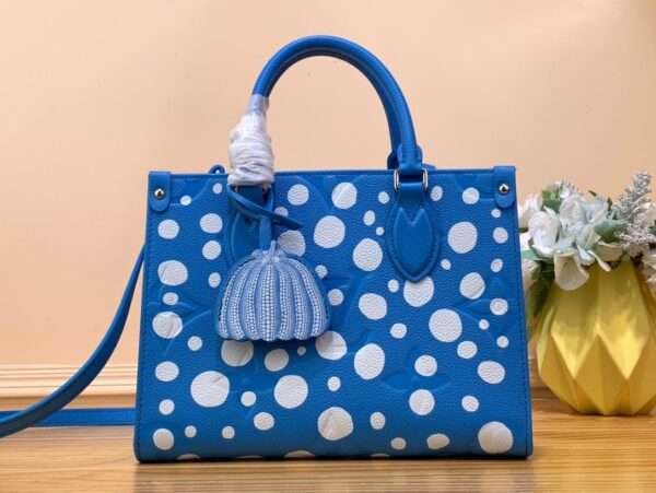 Louis Vuitton On The Go Replica 1:1 Handbag Blue Polka Dot 25x19x15cm