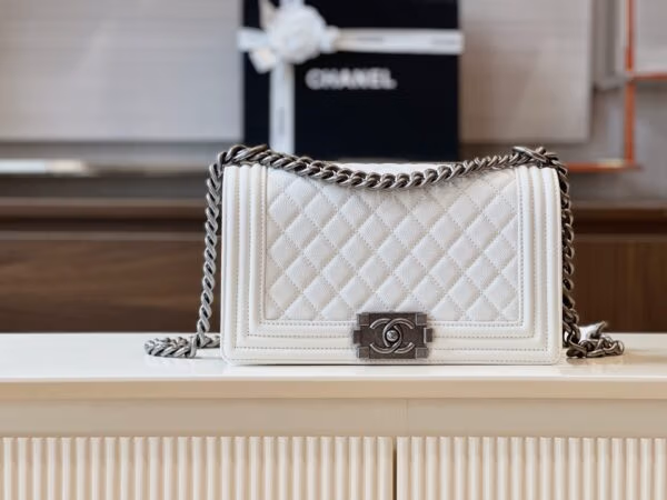 Chanel Boy Medium White Like Auth High Quality Women's Handbag 25cm