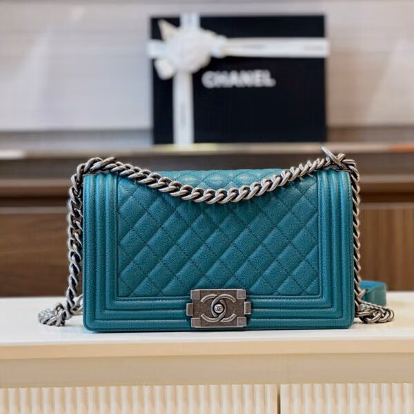 Chanel Boy Medium Blue Replica 11 High Quality 25cm Women's Handbag