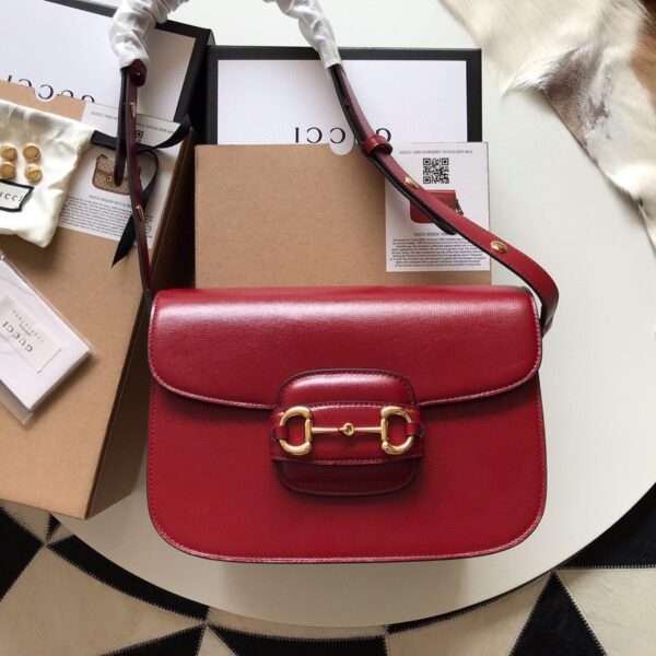Gucci 1955 Horsebit Super Premium Women's Handbag Smooth Leather Red 25cm