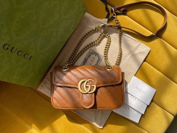 Gucci Marmont Super Premium Women's Handbag Brown Smooth Leather 22cm