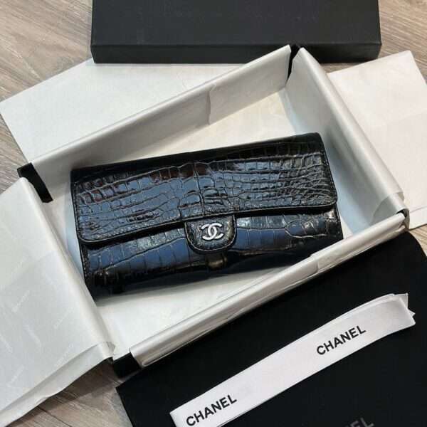 Chanel Crocodile Leather Replica 1:1 High Quality Black Wallet 12cm
