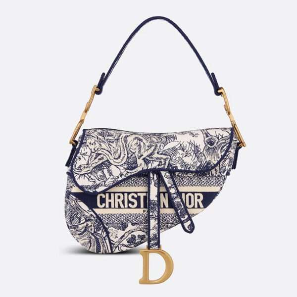Christian Dior Saddle Bag Toile de Jouy Motif Canvas Blue