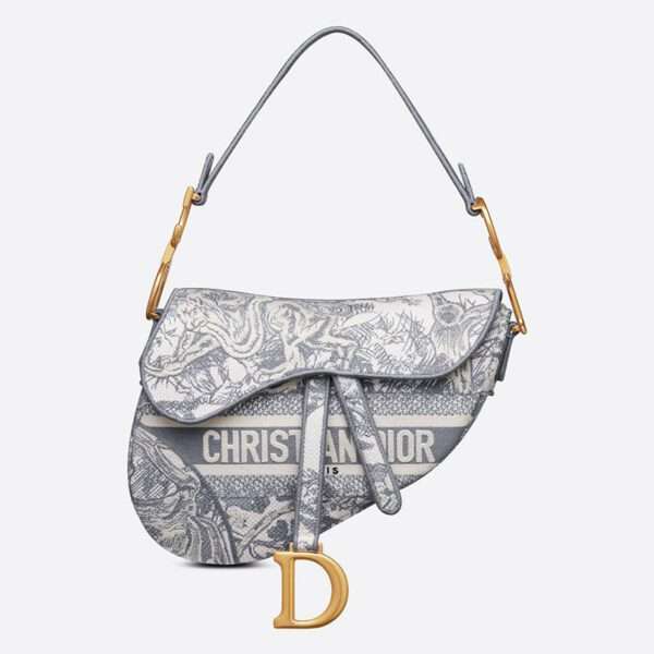 Christian Dior Saddle Bag Toile de Jouy Motif Canvas Grey