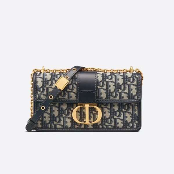 Dior 30 Montaigne East-West Bag With Chain Oblique Motif Canvas Blue