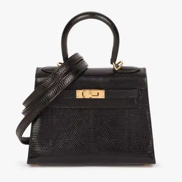 Hermès Black Lizard Leather Vintage Kelly 20cm Sellier