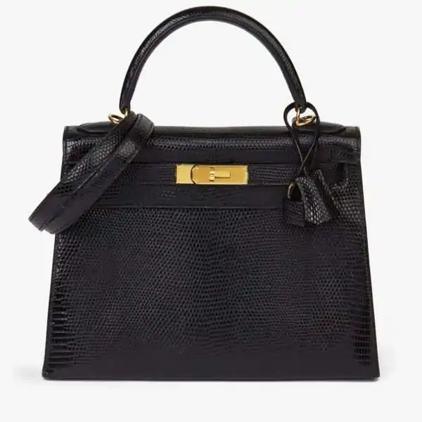 Hermès Black Lizard Leather Vintage Kelly 28cm Sellier