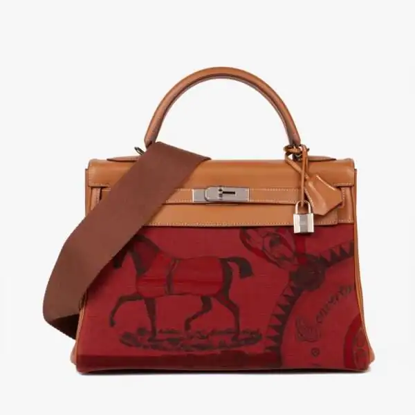 Hermès Rouge H Toile & Barenia Horse Print Amazone Kelly 32cm