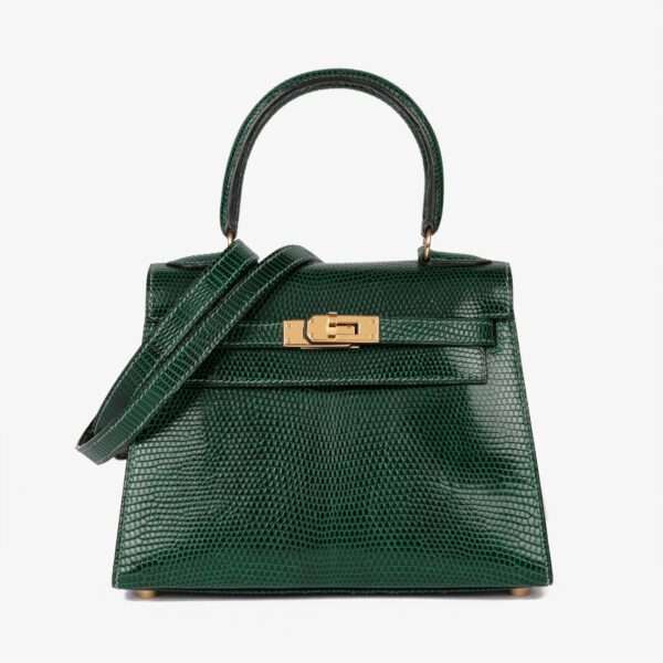 Hermès Vert Moyen Lizard Leather Vintage Kelly 20cm Sellier