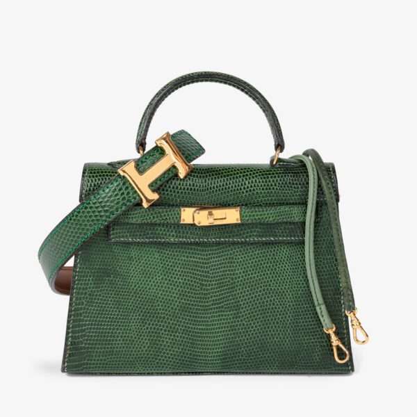 Hermès Vert Moyen Lizard Leather Special Order Vintage Convertible Kelly 15cm Sellier with Constance Belt