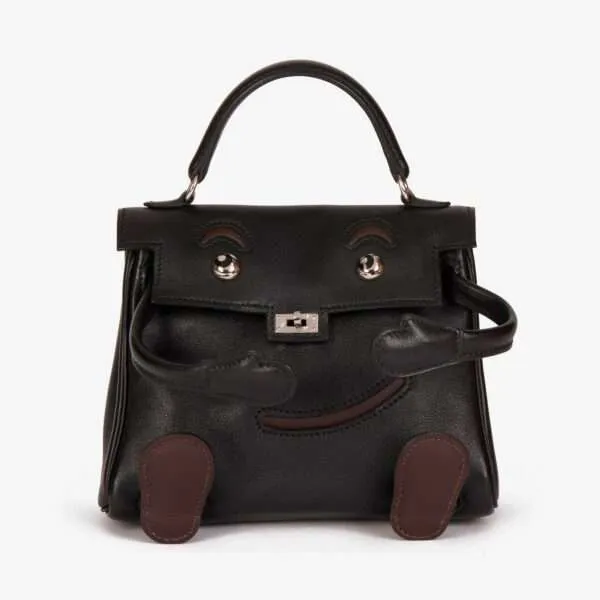 Hermès Black & Chocolate Gulliver Leather Vintage Kelly Quelle Idole Doll