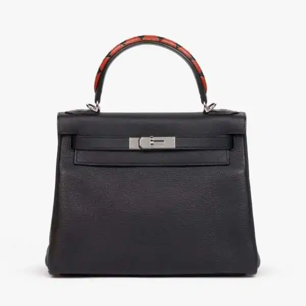 Hermès Bleu Indigo, Black, Cuivre Togo & Box Calf Au Galop Leather Kelly 28cm Retourne