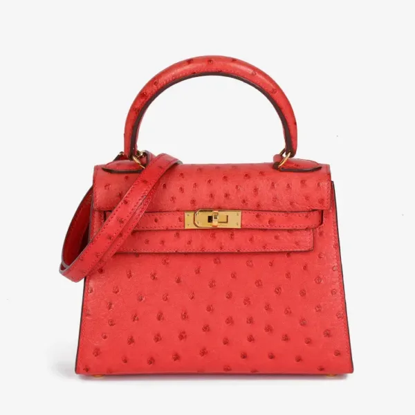 Hermès Rouge Vif Ostrich Leather Kelly 20cm Sellier