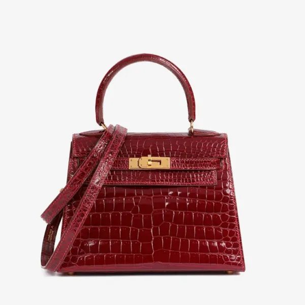 Hermès Rouge H Shiny Porosus Crocodile Leather Vintage Kelly 20cm