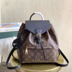 Louis Vuitton LV Montsouris PM Monogram Fake Backpack Lock Gold 27x33cm