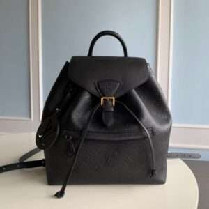 Louis Vuitton LV Montsouris PM Fake Backpack Black With Lock Gold 27x33cm