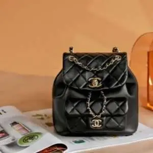 Chanel Mini Smooth Leather Backpack Fake 11 With Gold Lock Women’s Black 18x19x12cm