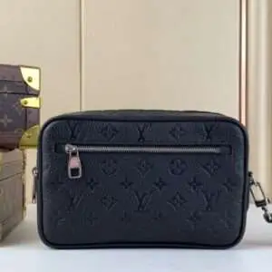Louis Vuitton LV Replica Kasai Damier Graphite Clutch Embossed Logo Handbag 24cm