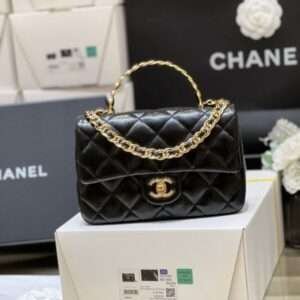 Chanel Mini Rectangular Flap With Top Handle Super Fake Black 20cm