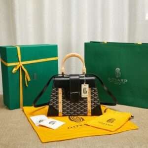 Goyard SAIGON Super Fake Black Handbag With Wooden Handle 28cm