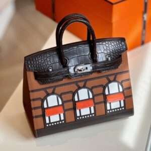 Hermes Birkin Faubourg Like Auth Hand Sewing Mix Brown With Black Handbags 20cm