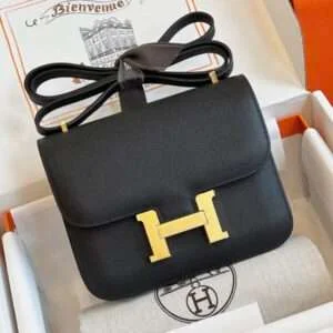 Hermes Constance Bag Epsom Gold Super Fake Black Handbags 19cm