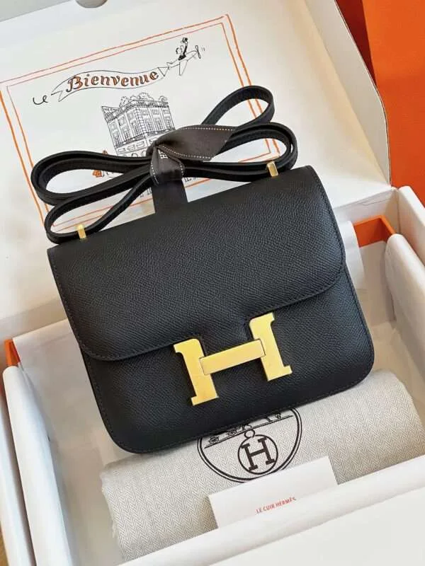 HN Bag Epsom Gold Black Handbags 19cm