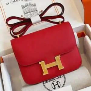 Hermes Constance Bag Epsom Gold Red Handbags Lock Gold Like Auth 19cm