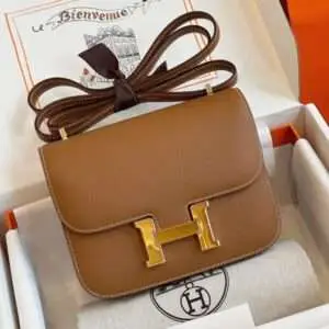 Hermes Constance Bag Epsom Gold Brown Woman’s Fake Handbags 19cm