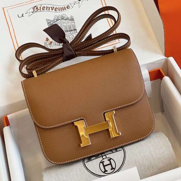HN Bag Epsom Gold Brown Woman’s Handbags 19cm