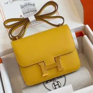 Hermes Constance Bag Epsom Gold Yellow Super Fake Handbags 19cm