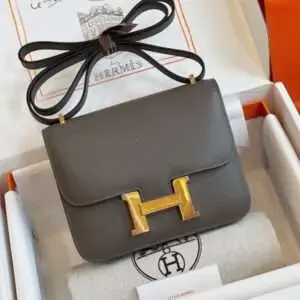 Hermes Constance Bag Epsom Gold Grey With Lock Gold Fake Handbags 19cm