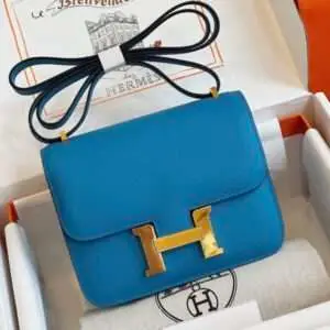 Hermes Constance Bag Epsom Gold Blue Fake Handbags Lock Gold 19cm