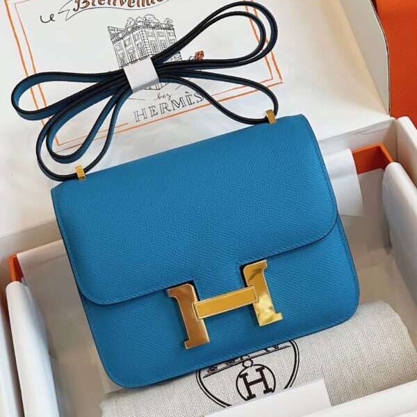 HN Bag Epsom Gold Blue Handbags Lock Gold 19cm