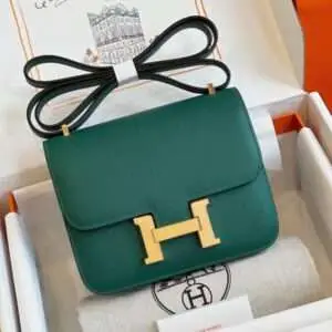 Hermes Constance Bag Epsom Gold Fake Handbags Green 19cm