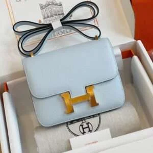 Hermes Constance Bag Epsom Gold Light Blue Fake Handbags 19cm