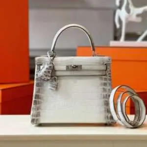 Hermes Kelly Himalaya Albino Crocodile Leather Super Fake Handbags 25cm