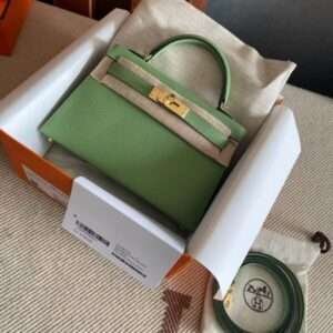 Hermes Kelly Mini Like Auth Woman’s Green Hand Sewing Handbags 20cm