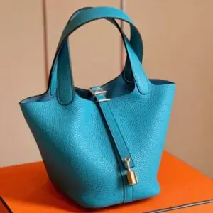 Hermes Woman’s Picotin 18 Togo Super Fake 11 Blue Hand Sewing Handbags 18cm