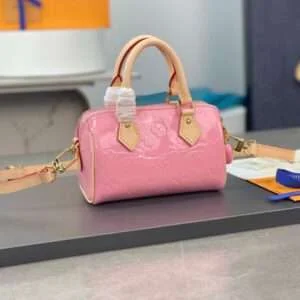 Louis Vuitton LV Nano Speedy Pink Mini Like Auth Shiny Leather Handbags 16x10x7.5cm