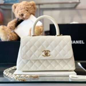 Chanel Coco Replica 11 Handbag Lizard Skin White With Lock Gold 23cm
