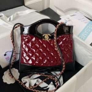 Chanel Mini Shopping Bag Super Fake Handbags Red Shiny Leather 31cm