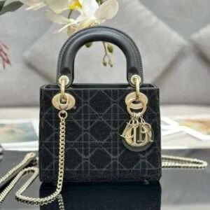 Dior Lady Black Super Fake Handbag Beaded 17x15x7cm
